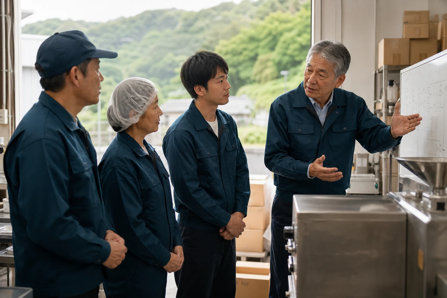 地域企業で経営者から次の担い手へ仕事の手順と判断基準を引き継ぐイメージ