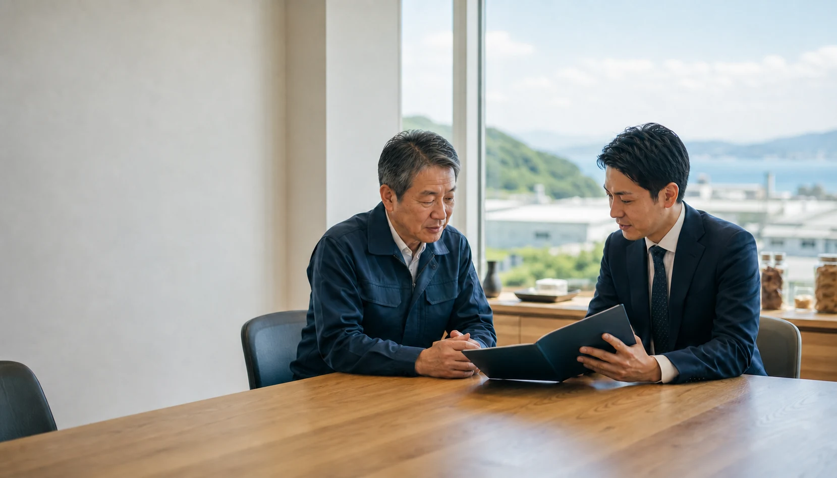 鹿児島・南九州の事業承継について相談する地域企業の経営者とM&A担当者のイメージ
